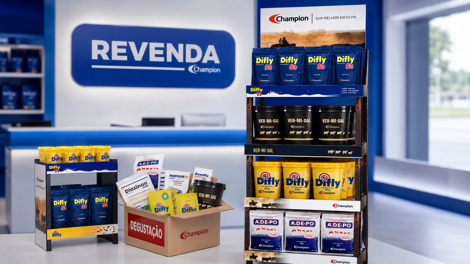 Kit de materiais e produtos Champion para revendas