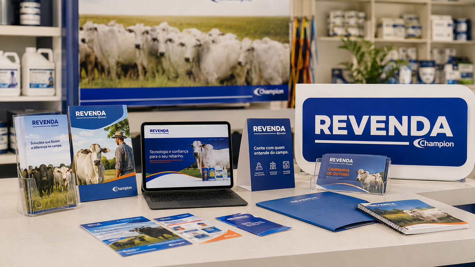 Materiais de marketing Champion para divulgação da revenda