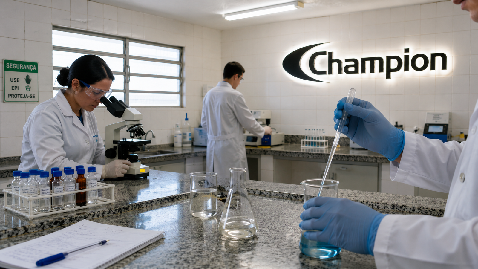 Fotos de produtos Champion em lojas e treinamentos
